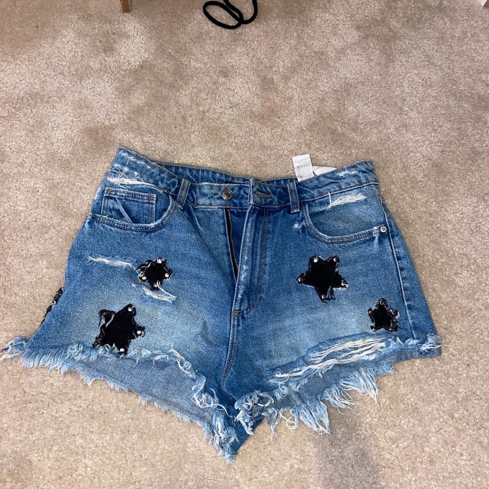 Zara star patch denim shorts